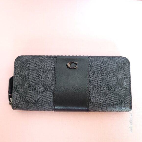 COACH Boxed Slim Accordion Signature Canvas & Leather Wallet w Back-slip pocket⭐ - Picture 5 of 16